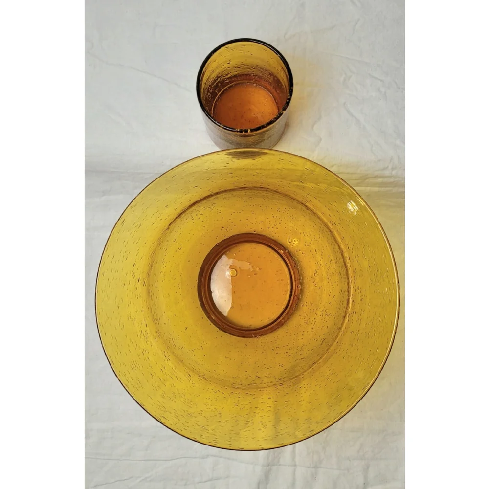 Artland Iris Amber bubble Serving Bowl and Double Old‎ Fashioned Glass